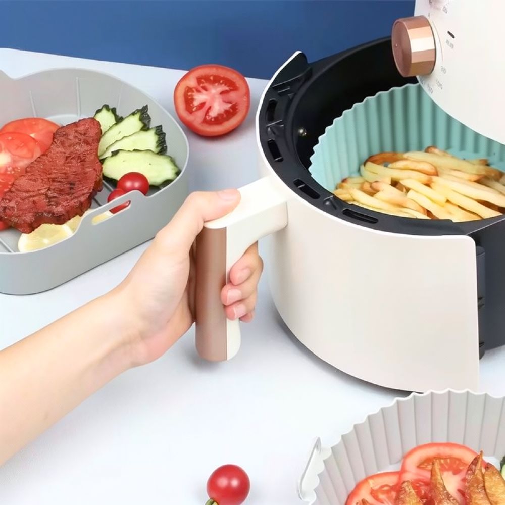 Air Fryer Silicone Pot Liner - แผ่นรองตะกร้าหม้อทอดไร้น้ำมันซิลิโคนทรงสี่เหลี่ยม ใช้ซ้ำได้ ถาดอบ แม่พิมพ์ทำอาหารเคลือบสารกันติด ทนความร้อน อุปกรณ์เครื่องครัว