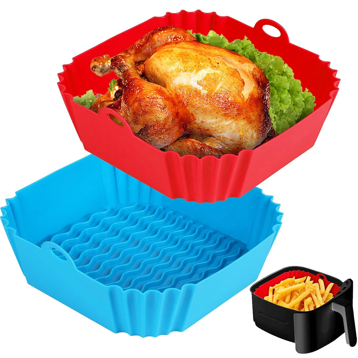 Air Fryer Silicone Pot Liner - หม้อทอดไร้น้ำมันซิลิโคน, ตะกร้าทอดไร้น้ำมัน, อุปกรณ์ทำอาหาร, ถาดอบแบบใช้ซ้ำได้, ถาดพิซซ่าแบบไม่ติด, อุปกรณ์ครัวสำหรับเตาอบ